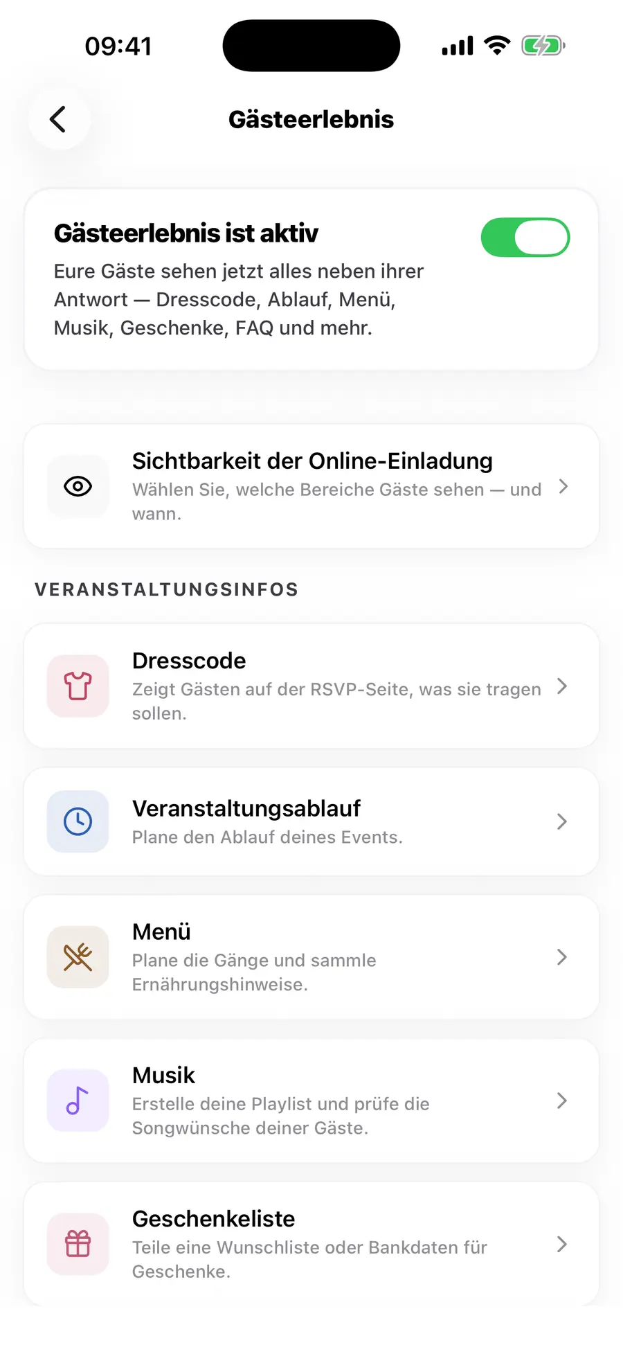 Der Startbildschirm der Vowly-Event-iOS-App mit derselben Hochzeit