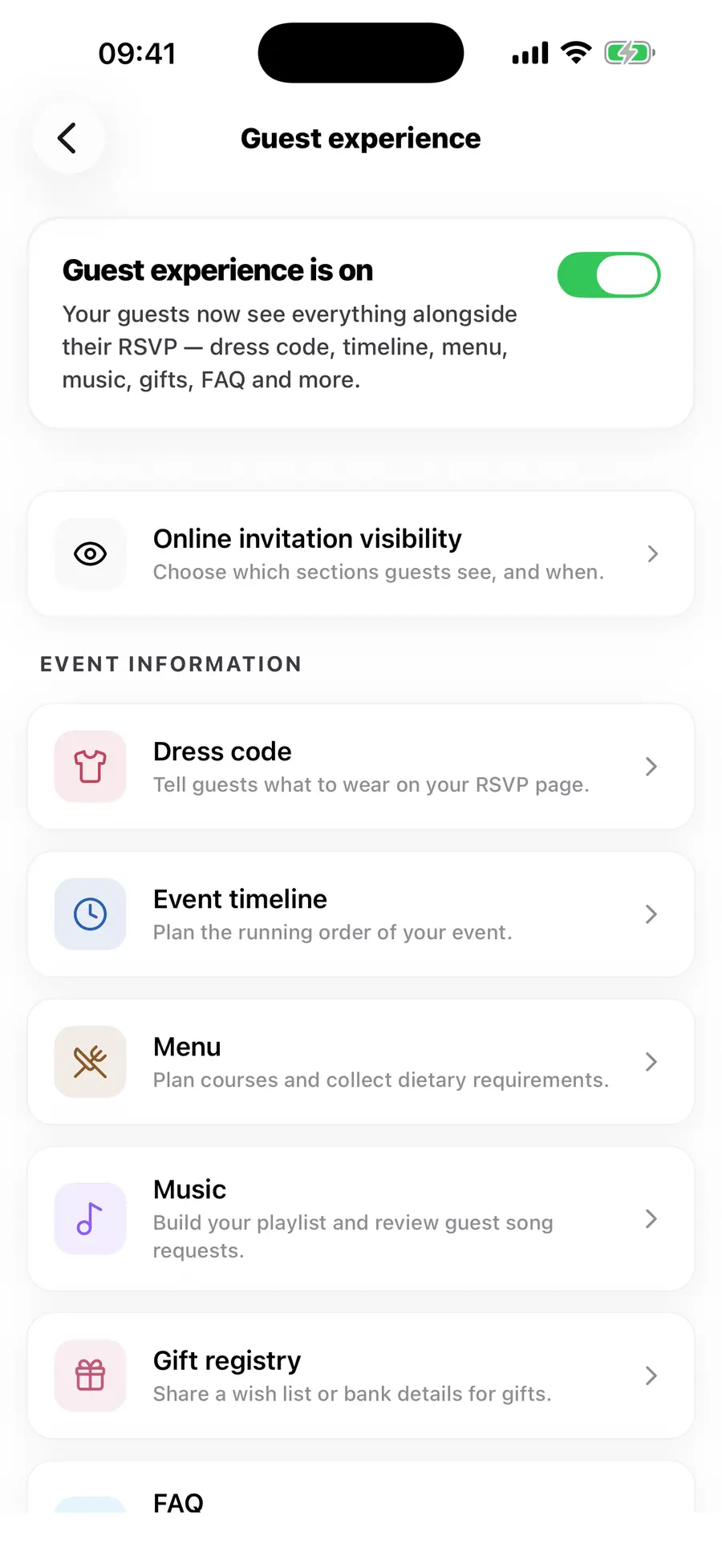 The Vowly Event iOS app home screen, showing the same wedding