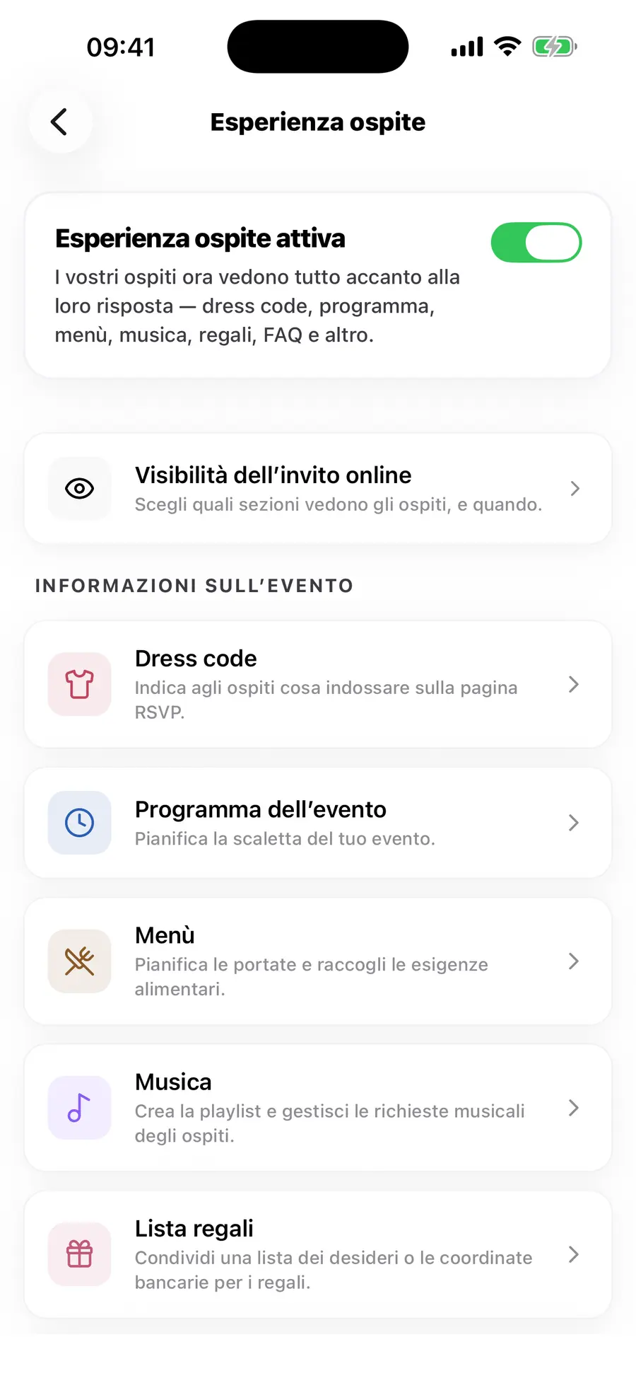 La schermata iniziale dell'app iOS di Vowly Event, con lo stesso matrimonio