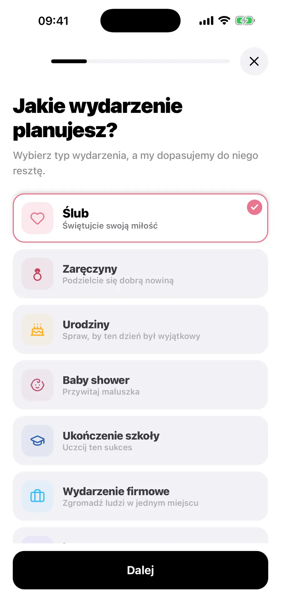 Ekran główny aplikacji Vowly Event na iOS z tym samym weselem