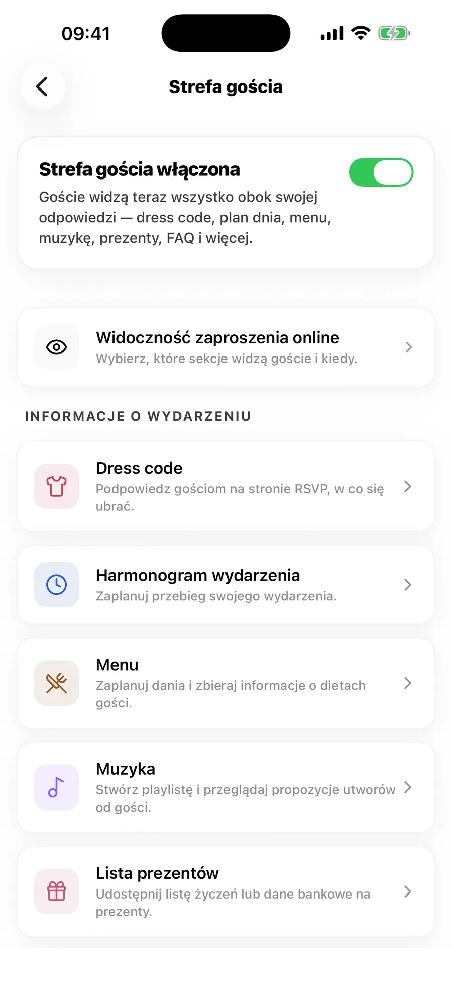 Ekran główny aplikacji Vowly Event na iOS z tym samym weselem