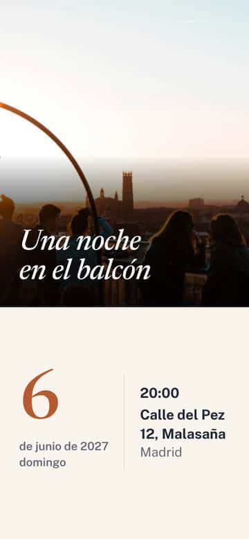 Invitaciones de inauguración de casa – Noche en el balcón